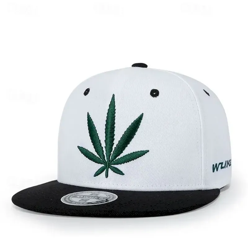 cucaxj1742291032886.webp Men's Snapback Hat Sun Hat White Black White Cotton / Polyester Blend Embroidered Fashion Casual Daily Weed Leaf Adjustable Sunscreen Breathable 2025 - Image 1