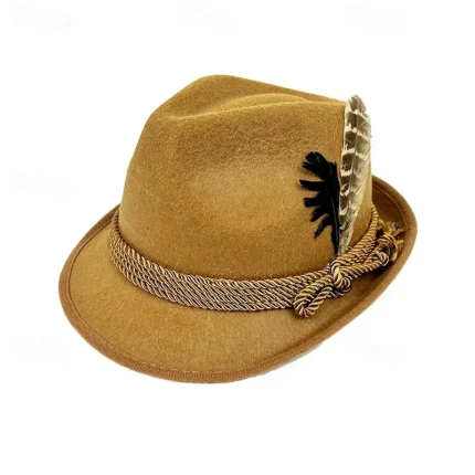 Men's Fedora Hat Oktoberfest Hat Dark Brown Camel Modal Feather Fashion Casual Street Daily Plain Sunscreen Breathable 2025 - Image 3