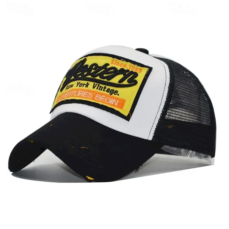 hvmnky1739847175230.webp Men's Baseball Cap Sun Hat Trucker Hat Mesh Cap Black Yellow Cotton Adjustable Fashion Daily Wear Festival Letter Embroidery Casual / Daily 2025 - US - Image 1
