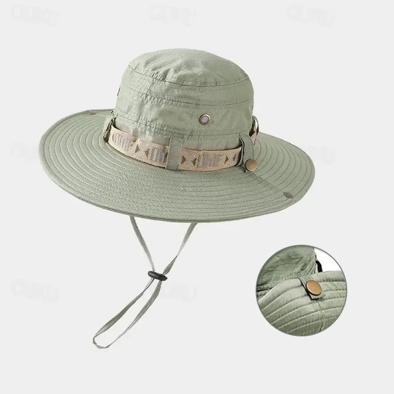 kjlfti1717469972352-1.webp Men's Bucket Hat Sun Hat Light Green Dark Green Polyester Fashion Casual Street Daily Plain Adjustable Sunscreen Breathable 2025 - Image 1