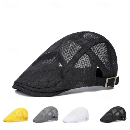 Men's Flat Cap Ascot Hat Newsboy Hat Black White Acrylic Fibers Mesh Fashion Casual Street Daily Plain Adjustable Sunscreen Breathable 2025