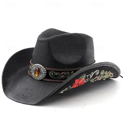 Men's Straw Hat Sun Hat Cowboy Hat Fedora Trilby Hat Black White Polyester Vintage Style Fashion 18th Century State of Texas Daily Theme Party Boho / - Image 6