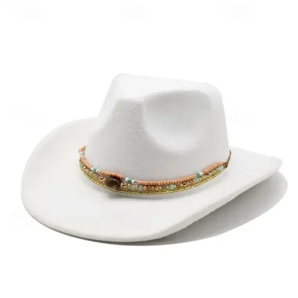 Men's Kentucky Derby Hat Sun Hat Cowboy Hat Fedora Trilby Hat Black White Woolen Vintage Style Fashion 18th Century State of Texas Daily Theme Party S - Image 4