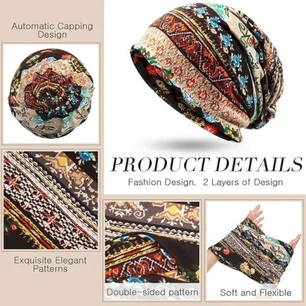 men's women's vintage floral beanie lightweight breathable skull cap slouchy thin beanie baggy hat for daily wear slouchy hip-hop soft running adult d - Image 4